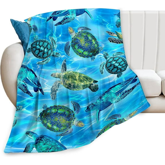 Sea Turtle Blanket Soft Cozy Nautical Ocean Turtle Fleece Plush Decor Throw Blanket All Season Ultra Warm Lightweight Fuzzy Sea Turtle Blanket Gifts for Girls Women Boys Men Kids Bed 40"x50"