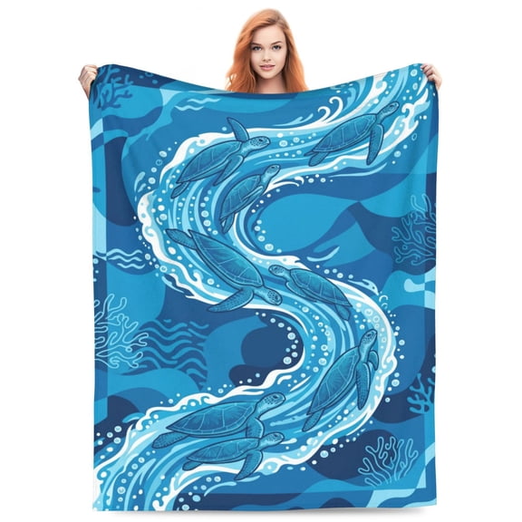 Sea Turtle Blanket | Soft Flannel Blanket with Cute Marine Art – Cozy Gifts for Ocean Sea Turtle Lovers 50x40