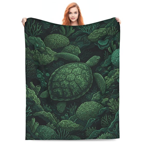 Sea Turtle Blanket | Soft Flannel Blanket with Cute Marine Art – Cozy Gifts for Ocean Sea Turtle Lovers 50x40