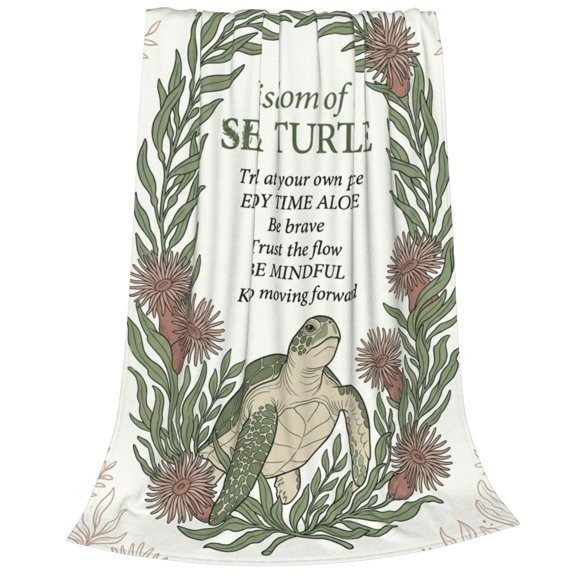 Sea Turtle Blanket | Soft Flannel Blanket with Positive Turtle Graphic – Cozy Couch Sofa Throw for Living Room 50x40