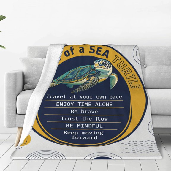Sea Turtle Blanket | Soft Flannel Blanket with Positive Turtle Graphic – Cozy Couch Sofa Throw for Living Room 50x40
