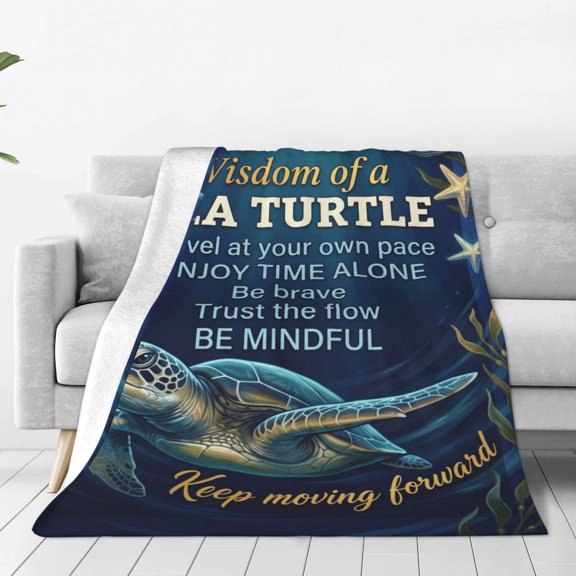 Sea Turtle Blanket | Soft Flannel Blanket with Positive Turtle Graphic – Cozy Couch Sofa Throw for Living Room 50x40