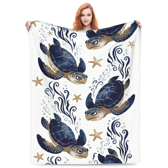 Sea Turtle Blanket | Soft Flannel Blanket with Turtle Graphic – Cozy Couch Sofa Throw for Living Room 50x40