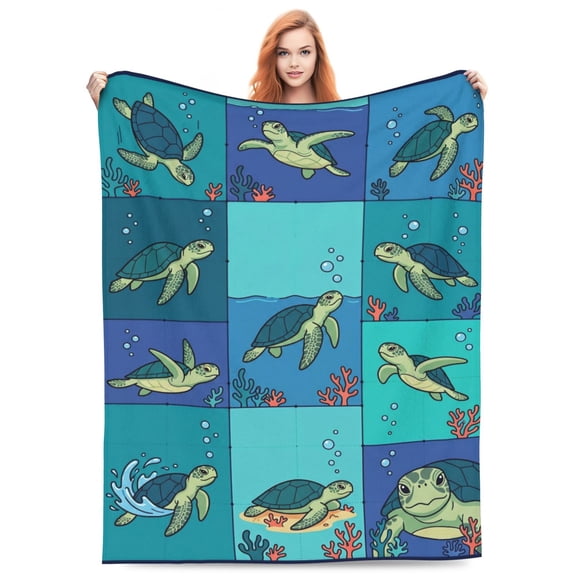 Sea Turtle Blanket, Soft Fuzzy Turtle Design, Cozy Flannel Blanket for Couch Bedroom Relaxing 50x40