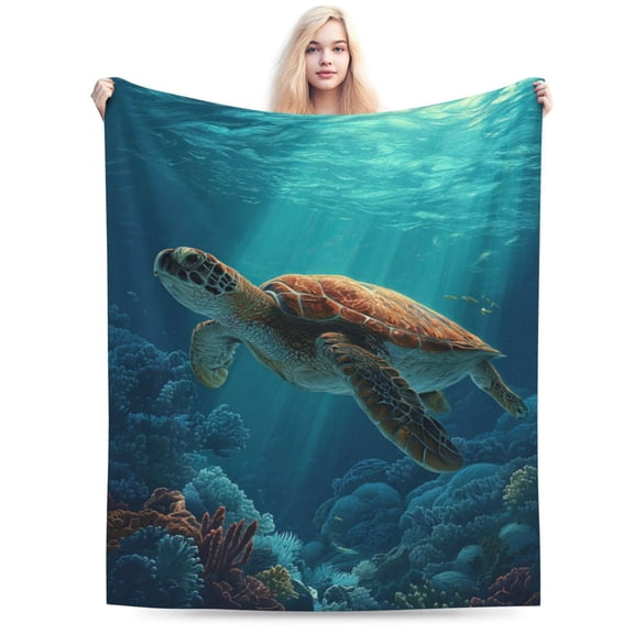 Sea Turtle Blanket Tropical Underwater Sun Rays Coral Reef Ocean Decor Bedroom Lounge Chair Throw 50x40