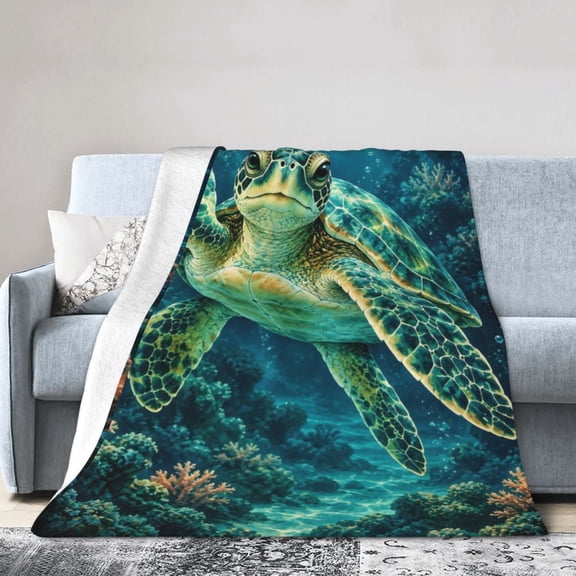 Sea Turtle Blanket Turtle Ocean Coral Soft Cozy Fleece Blanket Gift for Women Kids 50x40