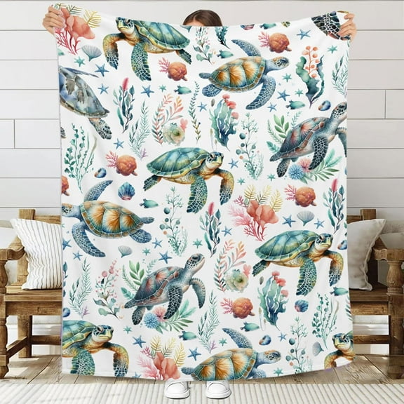 Sea Turtle Blanket, Ultra Soft Turtle Throw Blanket for Boys Girls, Sea Turtle Ocean Animal Pattern Blanket Decor Gifts for Couch Sofa Bed,Turtle Lovers Gifts,40"x50"-Kids/Throw Size