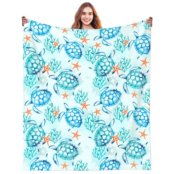 Sea Turtle Blanket for Women Adult Starfish Stuff Turtles Blanket Throw Ocean Sea Animal Theme Plush Bedding Turtle Blankets Gifts for Girls Women Boys Kids Adults Birthday Party Decorations 50"X40"
