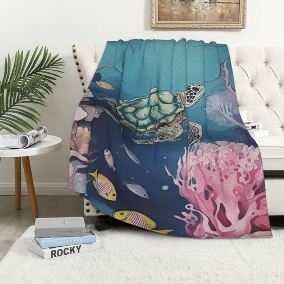 Sea Turtle Blanket for Women Kids, Sea Turtle Ocean Animals Fish Throw Blanket for Sea Turtle Gifts, Soft Cozy Sea Animal Blanket for Couch Bed Sea Turtle Decor 40x50 Inches