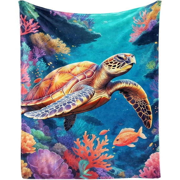 Sea Turtle Blanket for Boys Girls, Cute Sea Turtle Themed Design Printed Throw Blankets for Kids Lap, Chair, Warm Soft Cozy Blanket, 30"x 40"