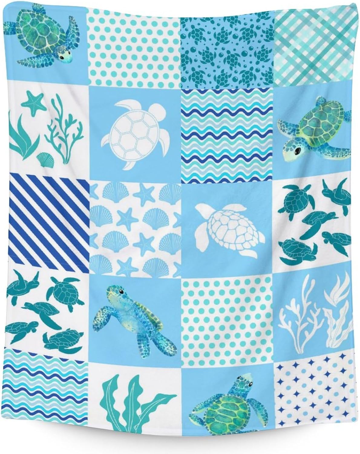 Sea Turtle Blanket for Women & Girls - 40x50 Inches Crib Size - Soft Fuzzy Plush Throws Gifts - Blue Cute Ocean Blanket for Couch & Sofa