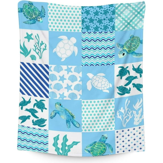Sea Turtle Blanket for Women & Girls - 40x50 Inches Crib Size - Soft Fuzzy Plush Throws Gifts - Blue Cute Ocean Blanket for Couch & Sofa