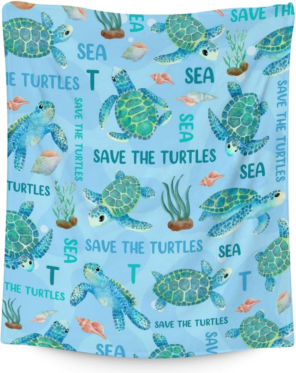 Sea Turtle Blanket for Women & Girls - 50x60 Inches Throw Size - Soft Fuzzy Plush Throws Gifts - Blue Cute Ocean Blanket for Bed, Couch & Sofa