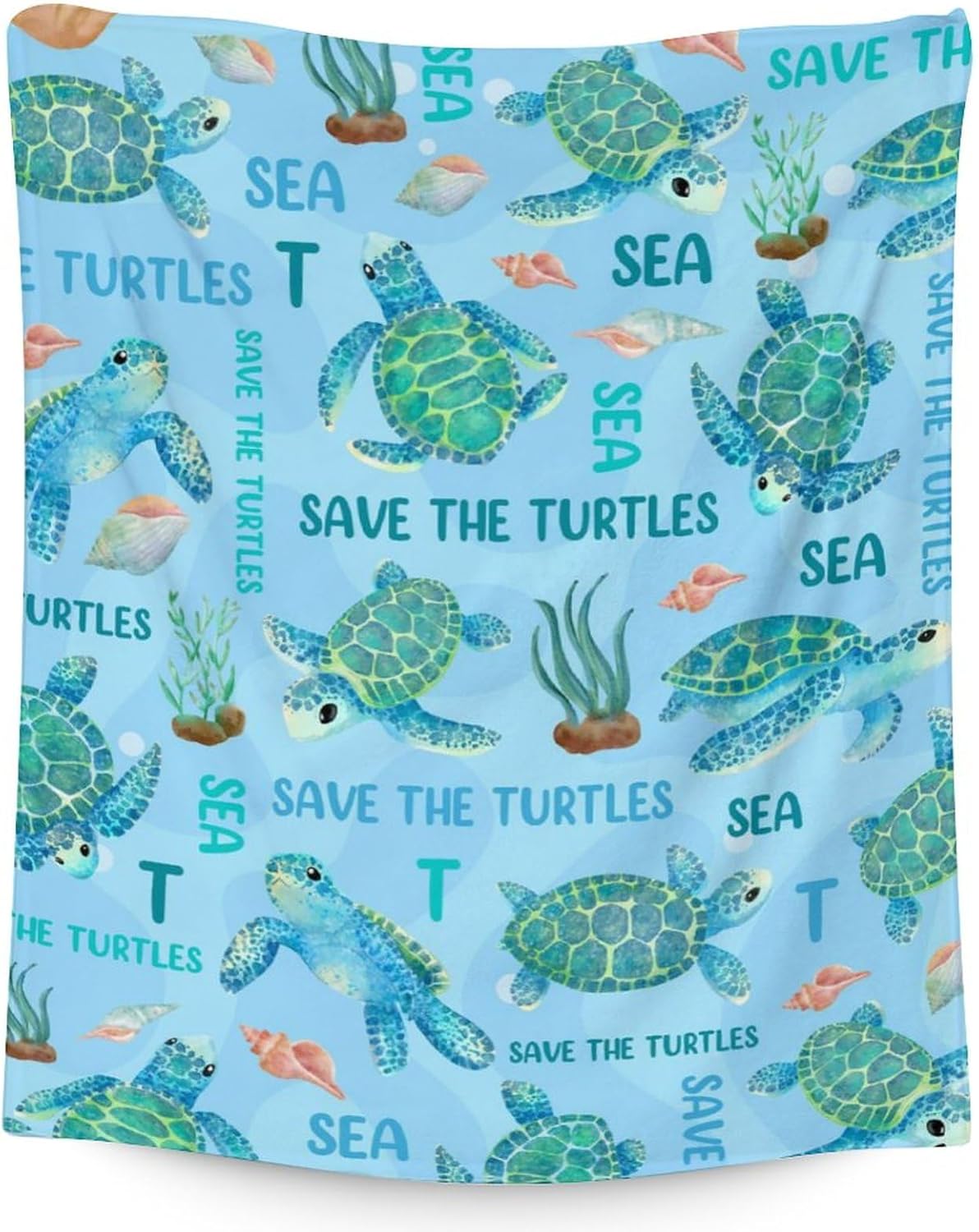 Sea Turtle Blanket for Women & Girls - 60x80 Inches Twin Size - Soft Fuzzy Plush Throws Gifts - Blue Cute Ocean Blanket for Bed, Couch & Living Room