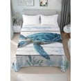 thumbnail image 1 of Sea Turtle Blue Queen Size Flat Sheet, Wrinkleproof & Fadeproof Cooling Flat Bed Sheet Only, Coastal Ocean Seaweed Wooden Grain Breathable Soft Bedding Top Sheets 90 x 102 Inches, 1 of 8