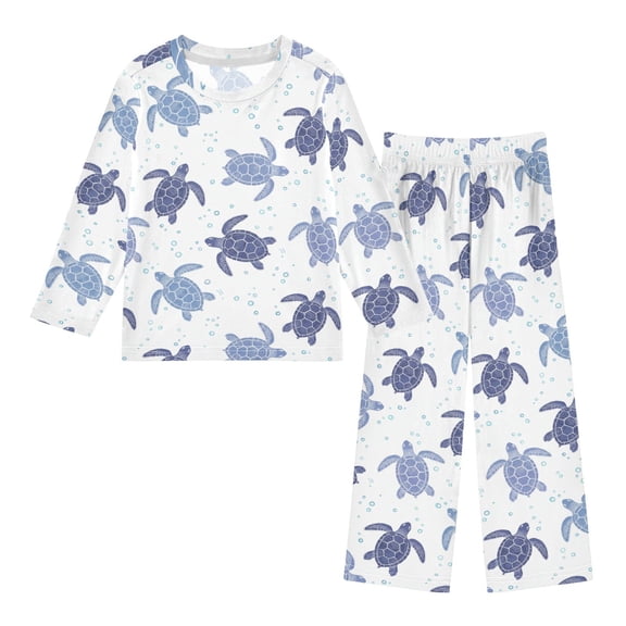 Sea Turtle Blue Sea Animal Cozy Soft Long Sleeves Top and Pants 2 Piece Cool Pjs Pajamas Set Sleepwear Size 3-11Y