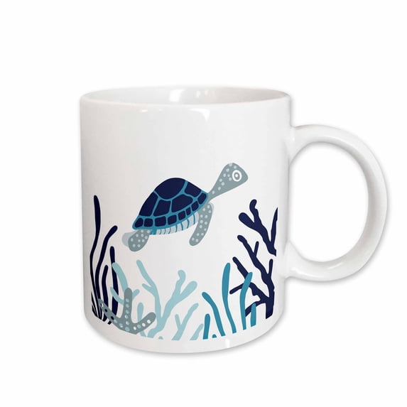3drose, Sea Turtle Blue Seaweed and Coral, 11oz Mug
