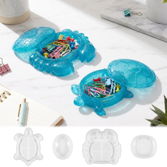 Sea Turtle Box Resin Mold with Lid Crab Shape Reusable Epoxy Casting Mould DIY Craft Mold for Jewelry Storage DIY Clay Craft Projects