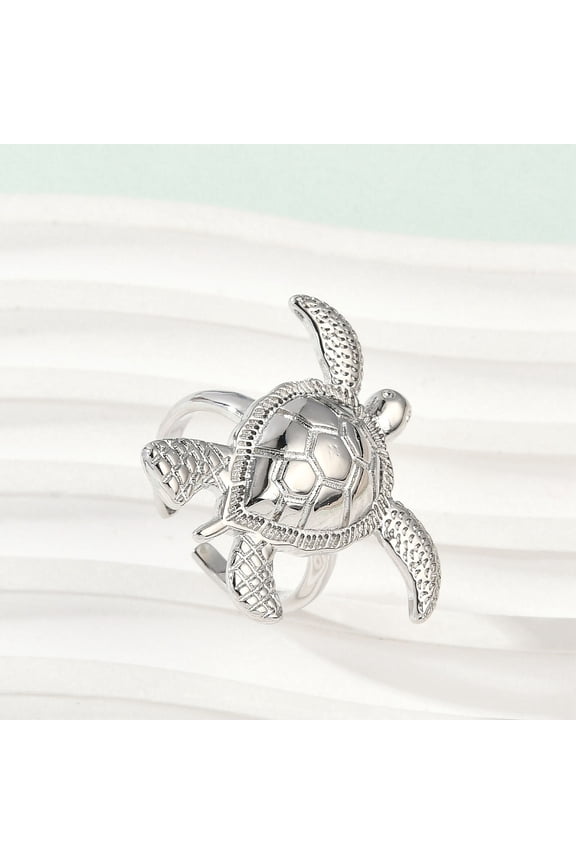 Sea Turtle Brass Cuff Rings for Women Cadmium Free & Lead Free Platinum Tray: 27.5x30.5mm Inner Diameter: Adjustable DIY