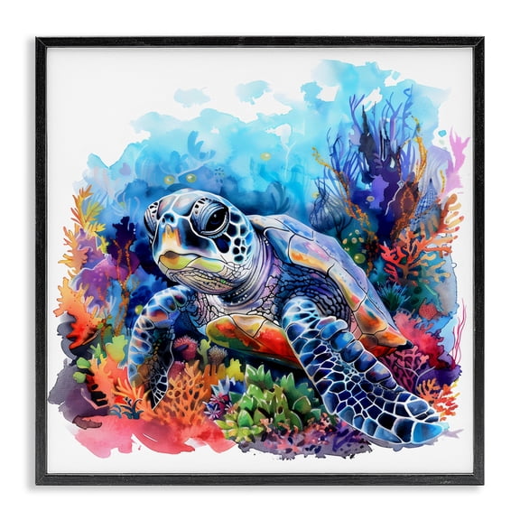 Stupell Industries Sea Turtle Bright Impression Black Framed Giclee Art, design by LSR Design Studio, 12 x 12