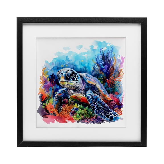 Stupell Industries Sea Turtle Bright Impression Black Framed Print Under Glass, design by LSR Design Studio, 13 x 13
