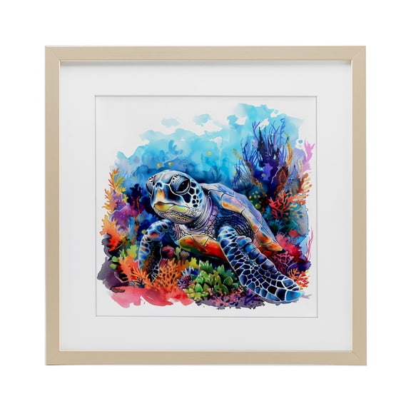 Stupell Industries Sea Turtle Bright Impression Birch Framed Print Under Glass, design by LSR Design Studio, 16 x 16