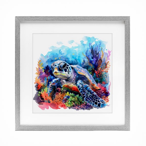 Stupell Industries Sea Turtle Bright Impression Gray Framed Print Under Glass, design by LSR Design Studio, 13 x 13