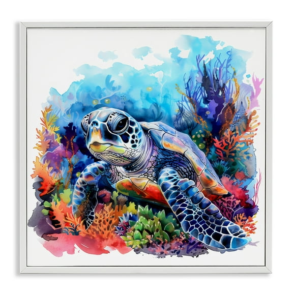 Stupell Industries Sea Turtle Bright Impression White Framed Giclee Art, design by LSR Design Studio, 24 x 24
