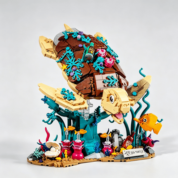 Ylutex Sea Turtle Building Block Set, 1271-Piece Ocean Animals with Reef, ABS Plastic, Compatible with Lego Turtle Toys