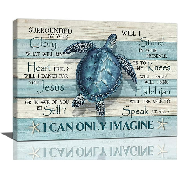Sea Turtle Canvas Wall Art I Can Only Imagine Wall Decor Sea Animal Blue Pictures Painting Prints Framed Artwork Decor for Bathroom Bedroom Dining Room 12"x16"