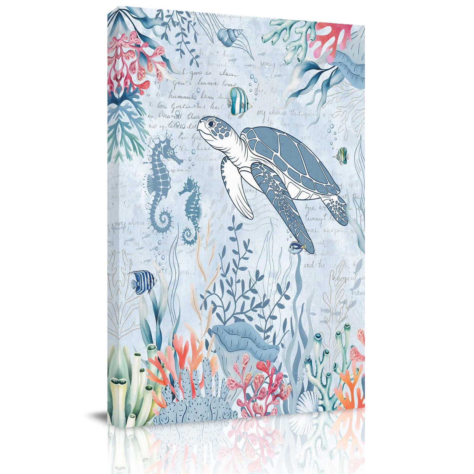 Sea Turtle Canvas Wall Art for Living Room, Watercolor Seaweed Fish ...