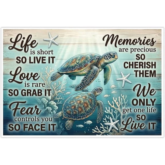 Sea Turtle Canvas Wall Art Motivational Quotes Posters Inspirational Ocean Life Pictures Coastal Beach Nautical Artwork for Living Room Bedroom Bathroom Home