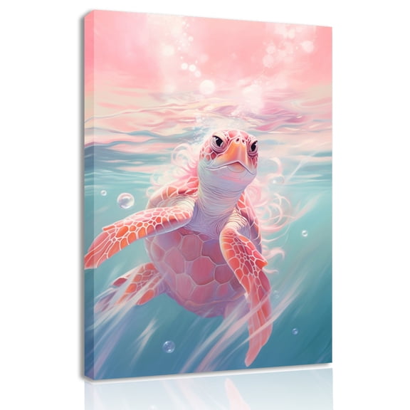 Sea Turtle Canvas Wall Art Ocean Turtle Fish Pictures Wall Decor Pink Seascape Painting Prints Modern Artwork Home Decoration for Bathroom Bedroom Living Room Office