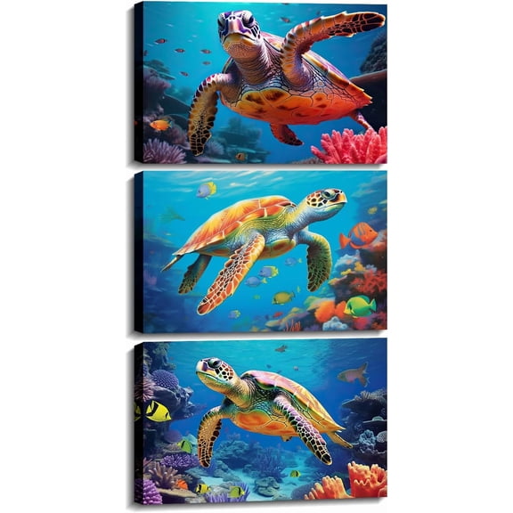 Sea Turtle Canvas Wall Art Ocean Wall Decor Turtle in Water Picture CoastalRainbow Painting Prints for Living Room Home Office Unframed