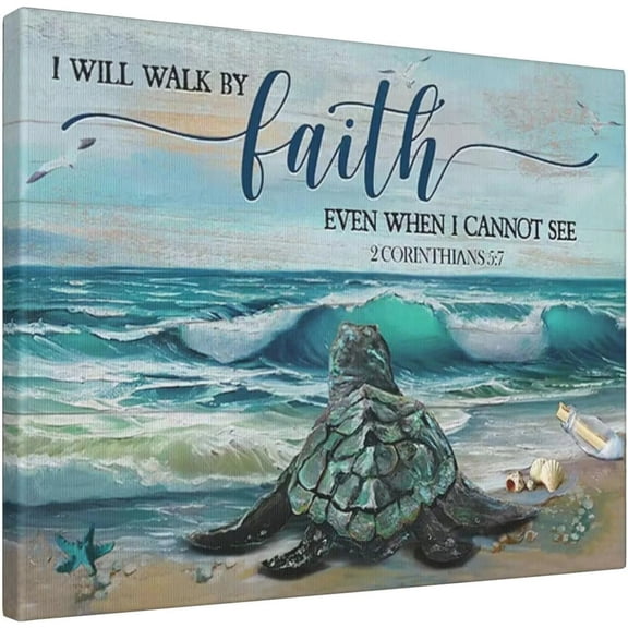 Sea Turtle Canvas Wall Art with Inspirational Quote, Coastal Ocean Turtle Artwork, Turquoise Beach Canvas Print, Modern Bathroom Wall Decor for Home