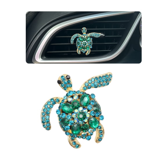 Sea Turtle Car Accessories,1pc Bling Turtle Air Vent Clip Car Air Freshener,Ocean Beach Theme Car Decor, Refillable Outlet Diffuser,Green Blue Rhinestone Accessories for Women