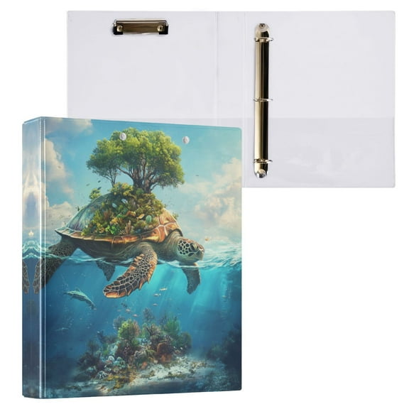 Sea Turtle Carrying Island 3 Ring Hardcover Binders 1.5in Round Rings for Letter-Size Folder Paper Organizer Pockets for Office Student Recipe