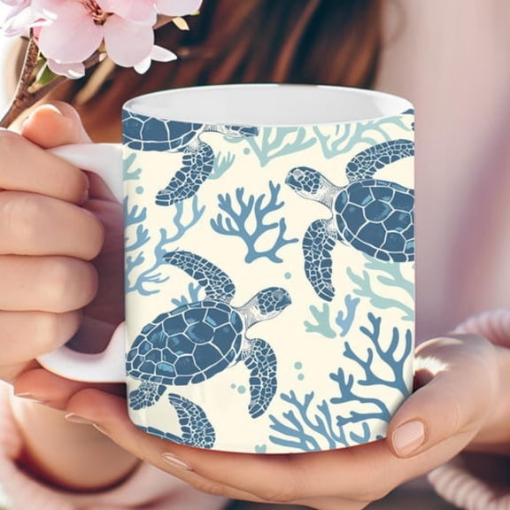 Sea Turtle Ceramic Mug, Ocean Coffee Cup, Marine Animal Lover Gift, Nautil Tea Mug, Beach House Dr, Coastal Chic Beach House Dr.