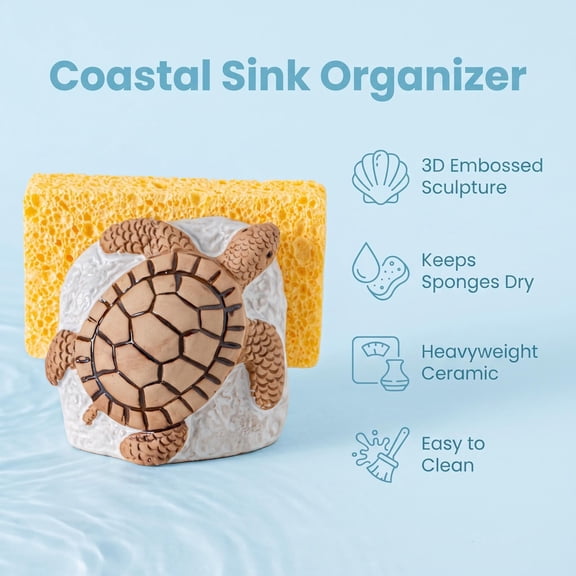 Sea Turtle Ceramic Sponge Holder White Kitchen Sink Caddy