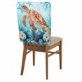 thumbnail image 1 of Sea Turtle Chair Covers Set of 1 Teal Watercolor Starfish Coral Coastal Ocean Chair Back Covers Stretch Removable Washable Slipcovers Protector for Dining Room Kitchen Party Decor, 1 of 9