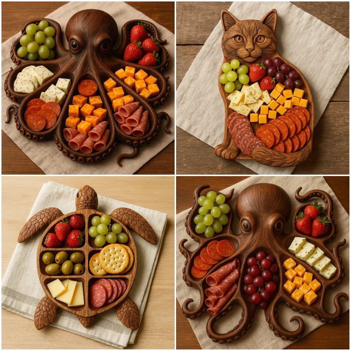 Planche à Charcuterie En Bois Forme Tortue | Plateau Fromage & Snacks 28x28cm - Décoration Rustique