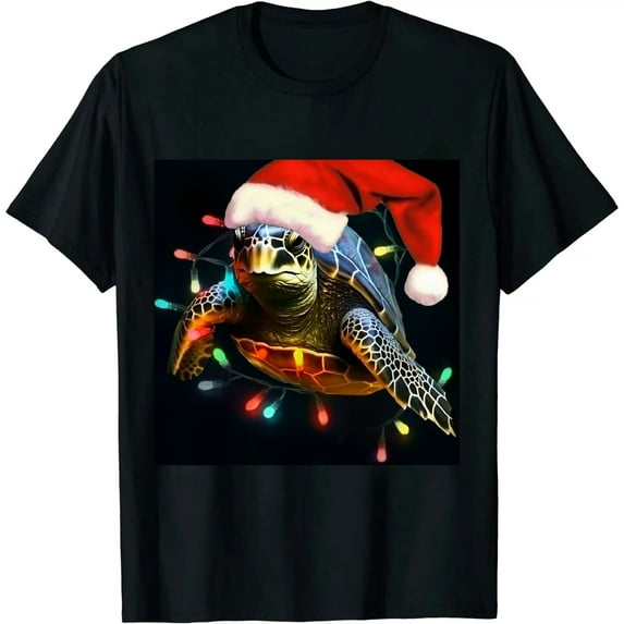 Sea Turtle Christmas Lights Funny Santa Hat Merry Christmas T-Shirt