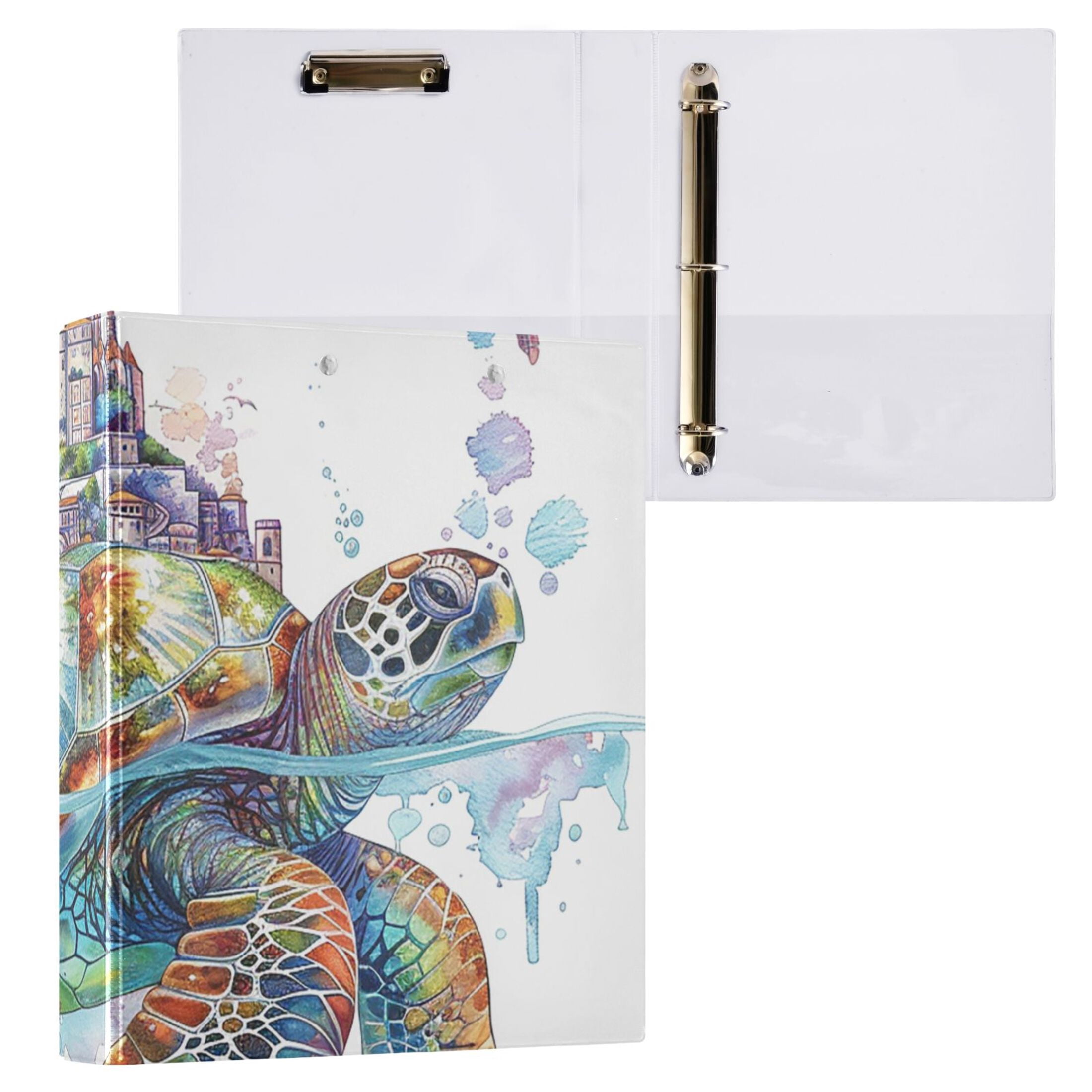 Sea Turtle City 3 Ring Binders 1.5 inch Hardcover File Folders with Interior Pockets A4 Size Organizer for School Office Hospital