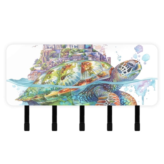 Sea Turtle City Key Holder for Wall Mail Holder Organizer with 5 Key Hooks Wall Mount Key Rack with Shelf