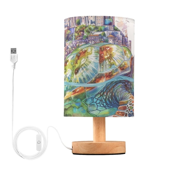Sea Turtle City Table Lamp for Desk Nightstand Lamp with USB Modern Gifts for Bedroom Living Room Kids Room