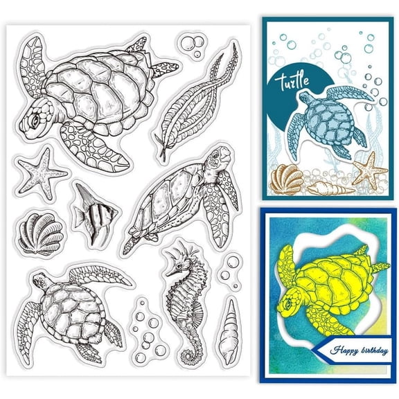 Sea Turtle Clear Stamps for DIY Scrapbooking Sea Ainmals Silicone Stamp Seals Seahorses Transparent Stamps 6.34.33inch for DIY