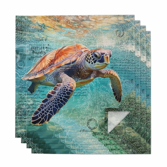 Sea Turtle Cloth Napkins, Coastal Nautical Ocean Summer Beach Washable and Reusable Dinner Napkins Set of 4, Table Napkin for Kitchen Party Birthday Wedding Hotel Housewarming 20"x20"