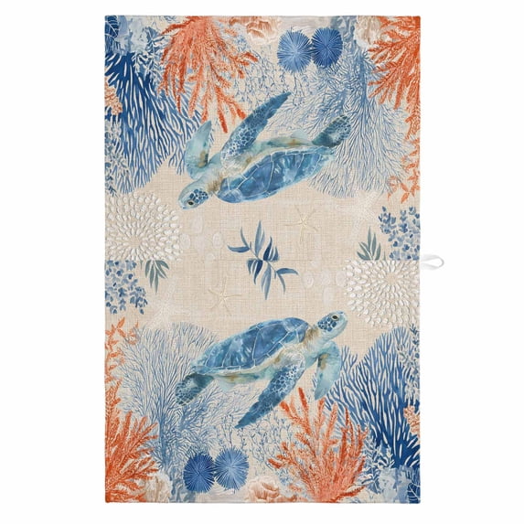Sea Turtle Coastal 1 Pack Kitchen Towel, Water Absorbent Dish Towel, Summer Beach Coral Nautical Farmhouse Decorative Hand Towels - Quick Drying Cloth for Cooking Baking, 18x28 Inch