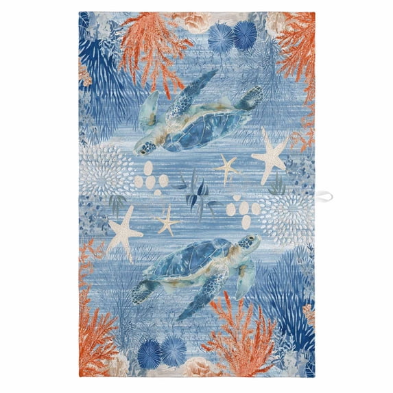Sea Turtle Coastal 1 Pack Kitchen Towel, Water Absorbent Dish Towel, Summer Beach Coral Nautical Retro Decorative Hand Towels - Quick Drying Cloth for Cooking Baking, 18x28 Inch