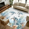 thumbnail image 1 of Sea Turtle Coastal 6x9 Area Rugs, Summer Beach Coral Ocean Blue Nautical Non-Skid Rubber Backing Large Rectangle Rugs - Living Room Bedroom Home Office, Indoor Floor Mat Carpets Washable Rug, 1 of 1